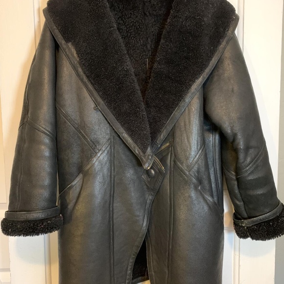 1980s chunky black shearling coat oversize unisex - Picture 4 of 9